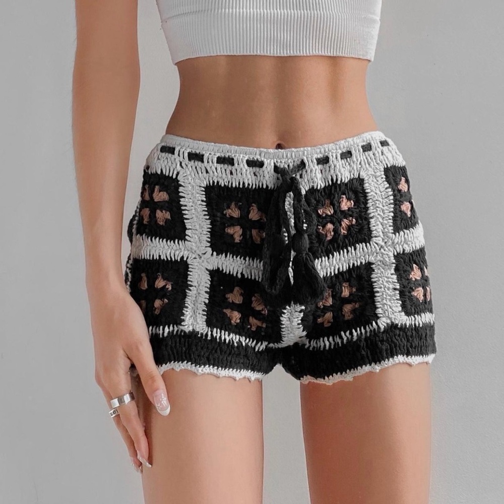Floork x Free People Black, brown and White Crochet High Waist Shorts